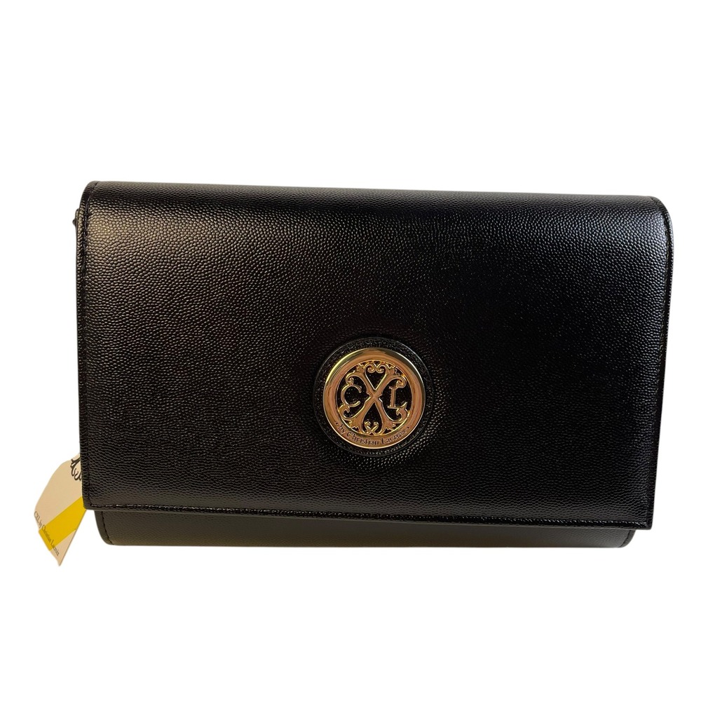 CXL by Christian Lacroix Paris Caviar Clutch Black Detachable Chain NWT